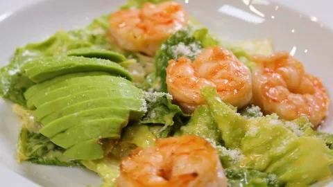 Caesar Salad With Shrimp Stock Footage 103362631