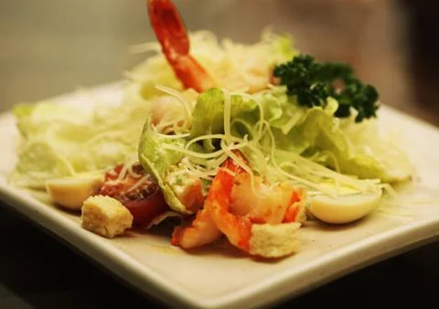 Caesar salad with shrimp Stock Photos