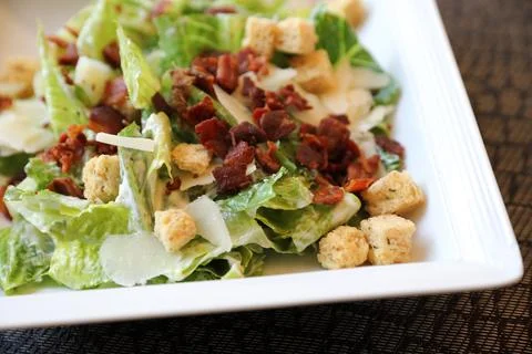 Caesar salad , vegetable with bread bacon and cheese Stock Photos