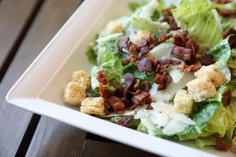 Caesar salad , vegetable with bread bacon and cheese Stock Photos