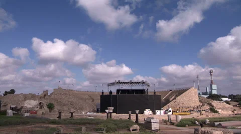 Caesarea amphitheatre stage cloudscape timelapse Stock Footage 34331944