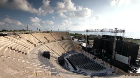 Caesarea amphitheatre stage side view timelapse Stock Footage 34332617
