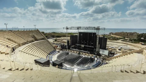 Caesarea amphitheatre sunset stage Stock Footage 34331387