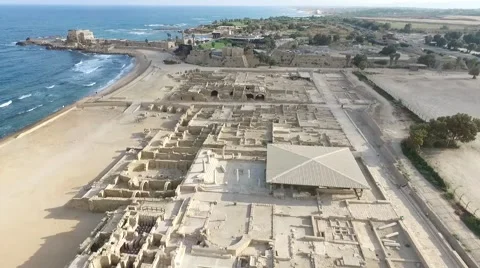 Caesarea - Byzantine st. of shops; Baths; Town walls and moat; Mosque Video stock 63749385