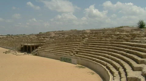 Caesarea Hippodrome pan 2 Stock Footage