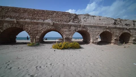 Caesarea Maritima dune and old bridge, 2023 Stock Footage 299332231