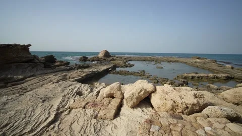 Caesarea Maritima square and mediterranean , Israel Stock Footage 299335556