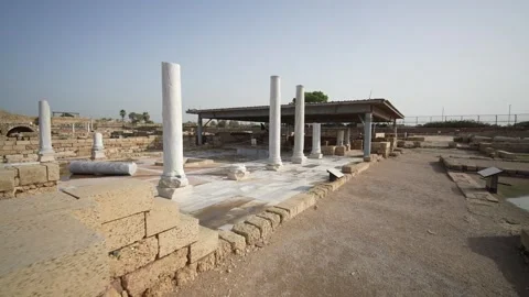 Caesarea Maritima stone pillars structures, Israel Stock Footage 299334600