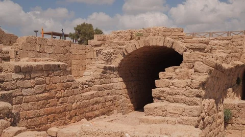 Caesarea old arch storage roman arches Stockbeeldmateriaal 91672124