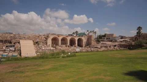 Caesarea old harbor pan Stockbeeldmateriaal 91663655