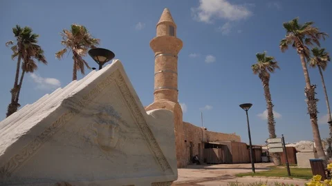 Caesarea old harbor Sarcophagus Stockbeeldmateriaal 91663452