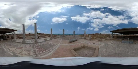 Caesarea roman bath walk 360 Stock Footage 103454952