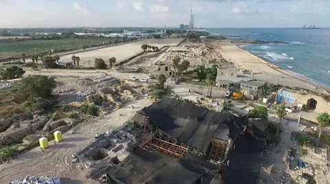 Caesarea - Under construction site; Temple Augustus; Mithraeum; Baths; Racetrack Stock Footage 63749660