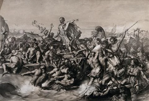 Caesar's first invasion of Britain: Caesar's boat is pulled to the shore wh.. Stock Illustration