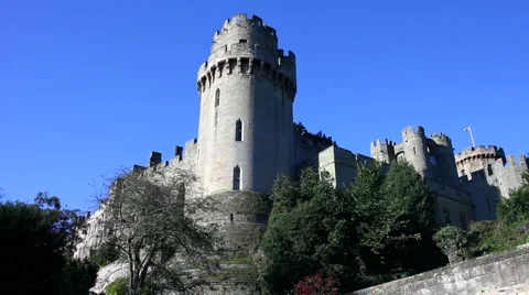 Caesar's Tower and turrets of Warwick Castle England UK Stock Footage 882693