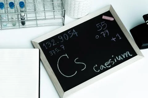 Caesium and symbol structural formula chemical on the blackboard 写真素材