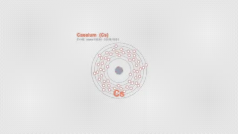 Caesium Cs Bohr Atom Model Labeled Animation Video Overlay Alpha 4K Stock-Footage 339368334