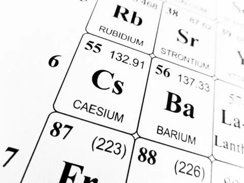 Caesium on the periodic table of the elements Foto stock