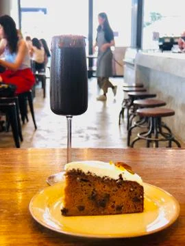 Caf coffe and cake on table Stock Photos