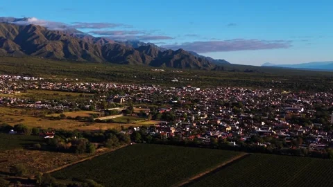 Cafayate Town with Clear Mountain View Argentina Aerial Stock Footage 332229611