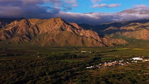 Cafayate Town with Mountain Backdrop at Sunset Argentina Stock Footage 332229601