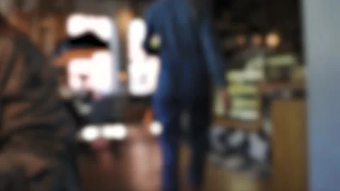 Cafe activities early in the morning on weekends. Blurred background Stock Footage 138497345