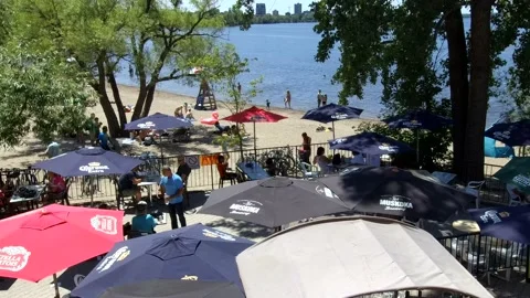 Cafe and beach on July 4th time lapse 4K Stock Footage 134398991