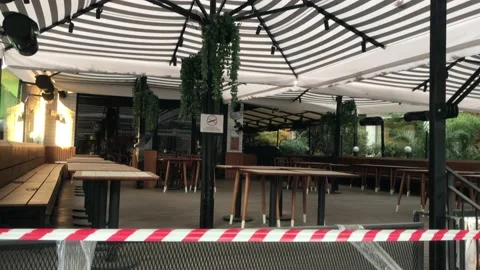Cafe and restaurant closed due to pandemic Stock Footage 144400681
