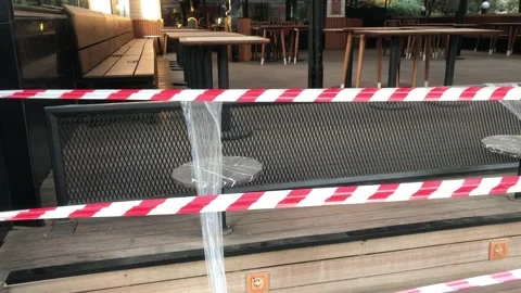 Cafe and restaurant closed due to pandemic Stock Footage 144400957