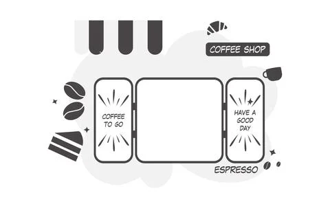 Cafe background in black and white style. Good for presentations and websit.. Stock Illustration