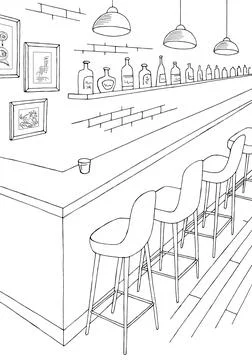 Cafe bar graphic black white vertical interior sketch illustration vector Stock Illustration