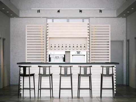 Cafe bar in modern interior. 3d rendering Ilustración de archivo