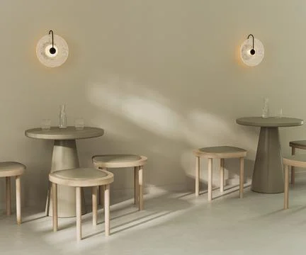 Cafe bar restaurant 3d render, empty coffee shop with tables and chairs, sunl Stock Illustration