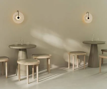 Cafe bar restaurant 3d render, empty coffee shop with tables and chairs, s... Stock Photos