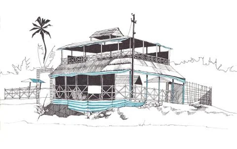 Cafe on the beach Stock Illustration