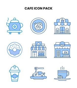 Cafe Blue Icons Pack Stock Illustration