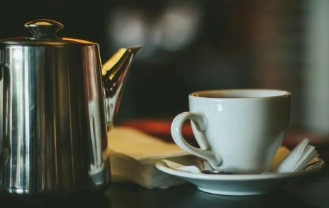 Cafe, breakfast tea, tea, tea pot, teapot, coffee pot Stock Photos