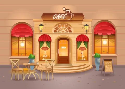 Cafe building in the city. Coffee. Street Cafe. Vector illustration Stock Illustration