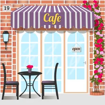 Cafe building facade of red brick Ilustración de archivo