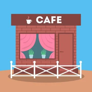 Cafe building front view. Facade of cafeteria Ilustración de archivo