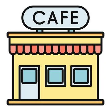 Cafe building storefront with awning and signage Ilustración de archivo