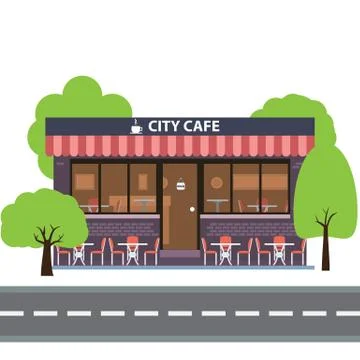 Cafe building. Summer terrace. Vector flat illustration Stock Illustration