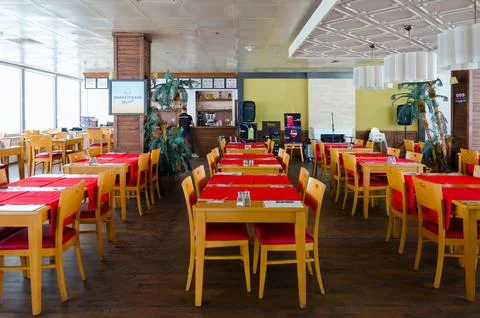Cafe in building of upper cable car station on top of Mount Tahtali, Turkey Stock Photos