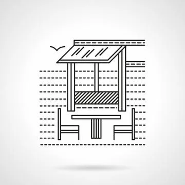 Cafe on the coast flat line vector icon Stock Illustration