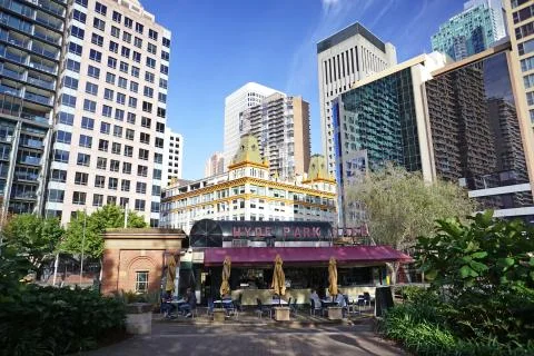 Cafe at the corner of hyde park, sydney Stock Photos