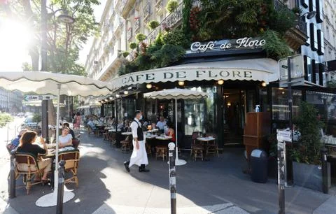 The cafe De Flore located at the corner of boulevard Saint Germain and rue Sa Stock Photos