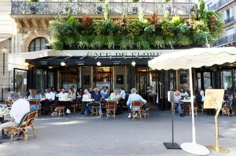 The cafe De Flore located at the corner of boulevard Saint Germain and rue Sa Stock Photos