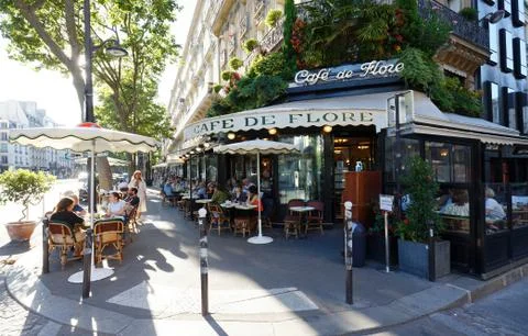 The cafe De Flore located at the corner of boulevard Saint Germain and rue Sa Stock Photos