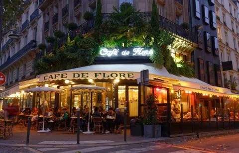 The cafe De Flore located at the corner of boulevard Saint Germain and rue Sa Stock Photos