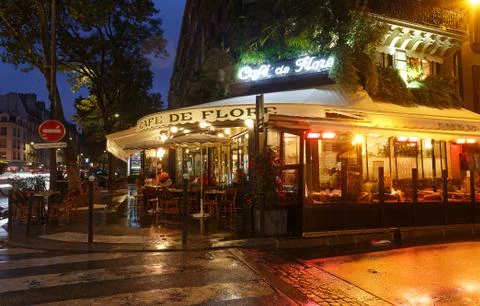 The cafe De Flore located at the corner of boulevard Saint Germain and rue Sa Stock Photos